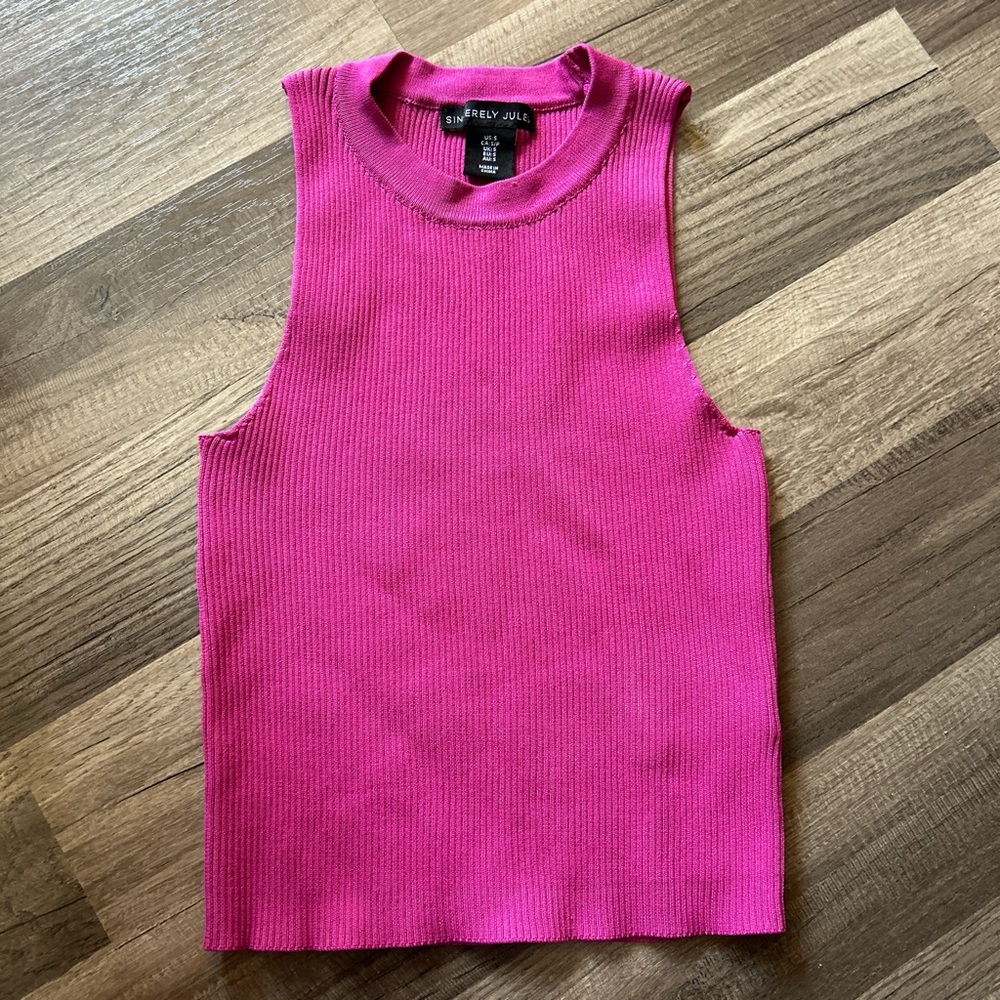 Small mock turtleneck hot pink tank top